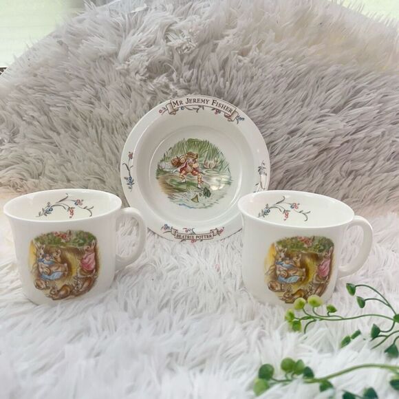 Royal Albert Beatrix Potter 2 pc‎ Flopsy Bunny Mugs & Cereal Bowl 1986 Vintage - Picture 1 of 11